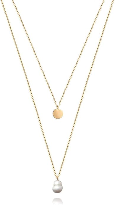 Long Layered Necklace Delicate Coin Pearl