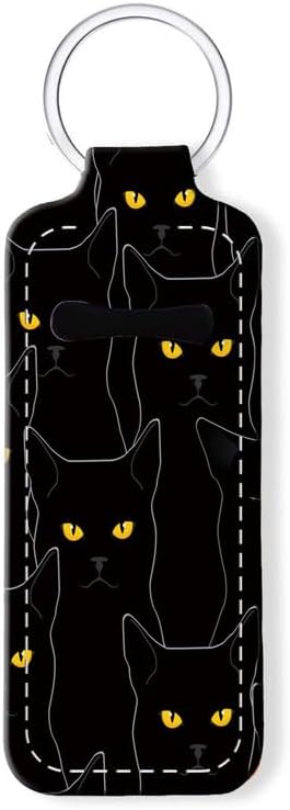 Chapstick Holder Keychain Holder Neoprene Lip Balm Lipstick Lip Gloss Holder Travel Accessory for Girls Women Gift(Cute Cats)