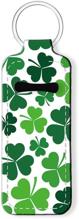 Chapstick Holder Keychain Holder Neoprene Lip Balm Lipstick Lip Gloss Holder Travel Accessory for Girls Women Gift(Clover Leaf)