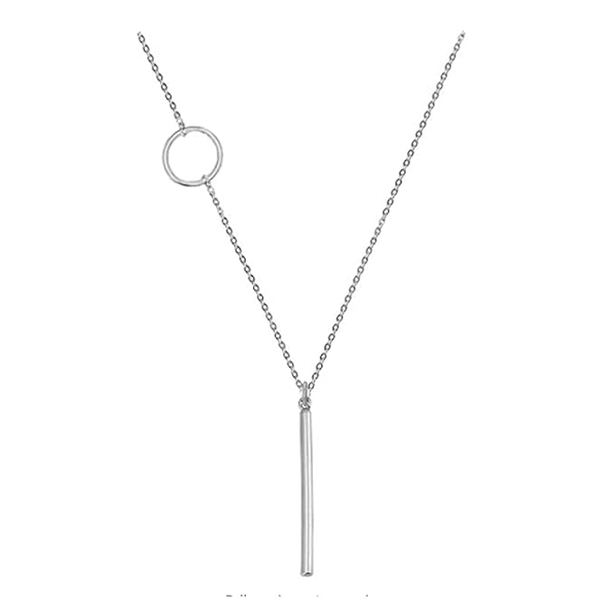 Vertical Bar Circle Necklace Silver Circle
