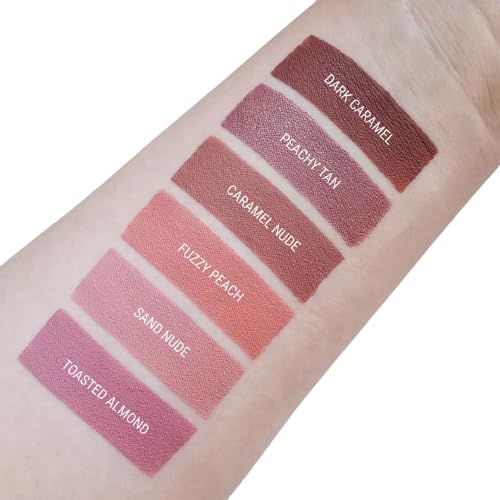 Aromi Matte Liquid Lipstick | Brown Nutmeg Lip Color, Long Wear, Transfer Proof, Paraben, Phthalate, + Gluten Free, Waterproof, Vegan (Dark Caramel)