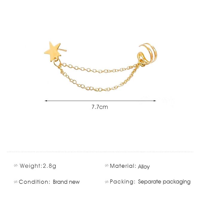 Boho Star Cartilage Chain Earrings Gold