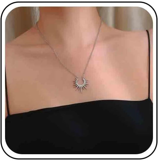 Vintage Sunburst Pendent Necklace Hollow Sunburst Necklace Moonstone