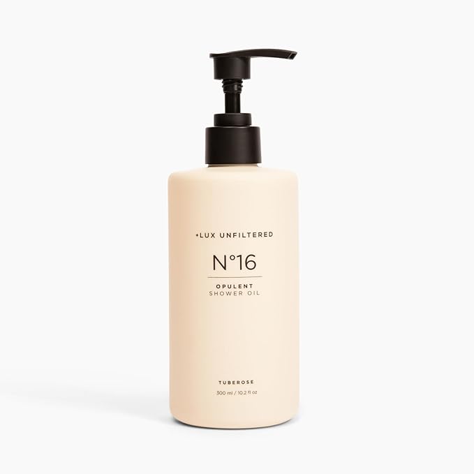 '+ Lux Unfiltered N°16 Opulent Shower Oil in Tuberose, Luxurious Hydrating Full Body Oil Cleanser, Luxurious Scented Body Wash for the Shower or Bath, Vegan Cleanser That Leaves Skin Clean + Hydrated