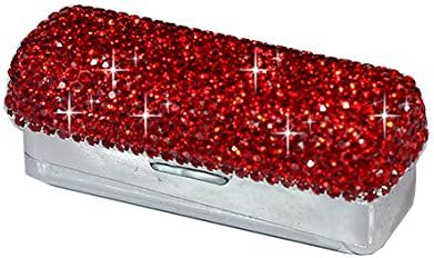 Lipstick Bling Rhinestone Crystal Lipstick Case Storage Organizer Box with Mirror for Women's Lipstick Holder-Cosmetic Storage Kit (Red)