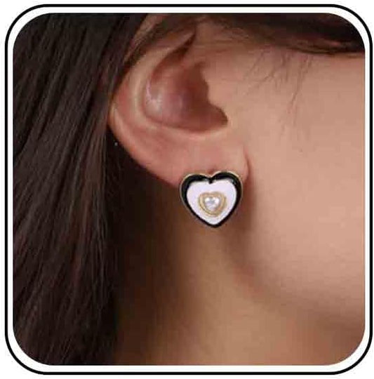 Vintage Pearl Heart Stud Earrings Enamel Heart Earrings