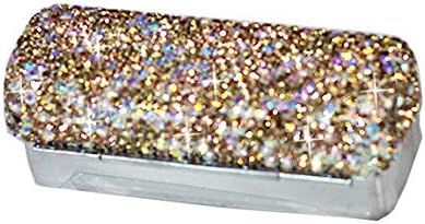 Lipstick Bling Rhinestone Crystal Lipstick Case Storage Organizer Box with Mirror for Women's Lipstick Holder-Cosmetic Storage Kit (Gold)