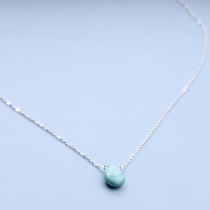 Boho Long Turquoise Necklace Silver Teardrop Turquoise Necklace