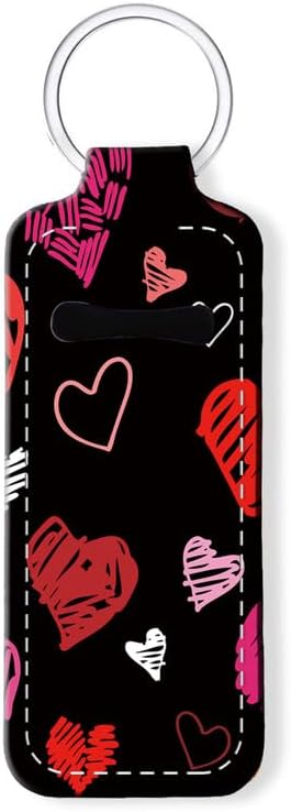 Chapstick Holder Keychain Holder Neoprene Lip Balm Lipstick Lip Gloss Holder Travel Accessory for Girls Women Gift(Red Heart)