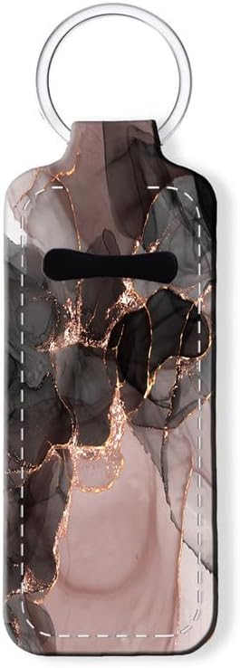 Chapstick Holder Keychain Holder Neoprene Lip Balm Lipstick Lip Gloss Holder Travel Accessory for Girls Women Gift(Black Pink Marble)