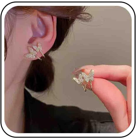 Vintage Crystal Butterfly Claw Earrings Rhinestone Claw Stud