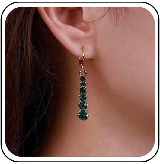 Vintage Crystal Emerald Drop Earrings Emerald
