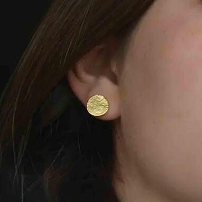 Boho Disc Coin Studs Earrings Gold Hammered Coin