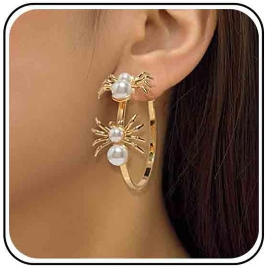 Vintage Hollow Circle Drop Earrings Pearl