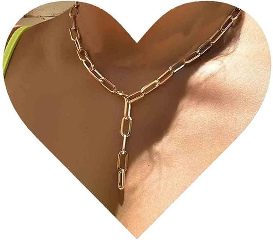 Boho Link Chain Y Necklace Gold