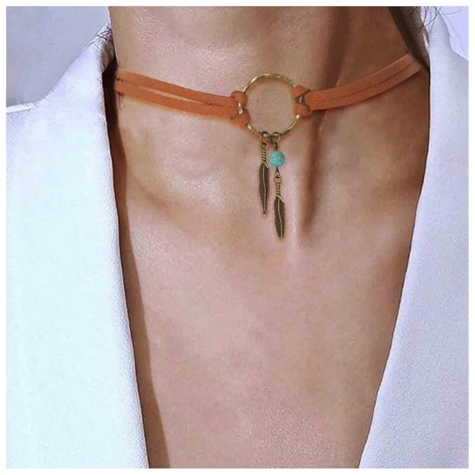 Boho Layered Suede Choker Necklace Tiny