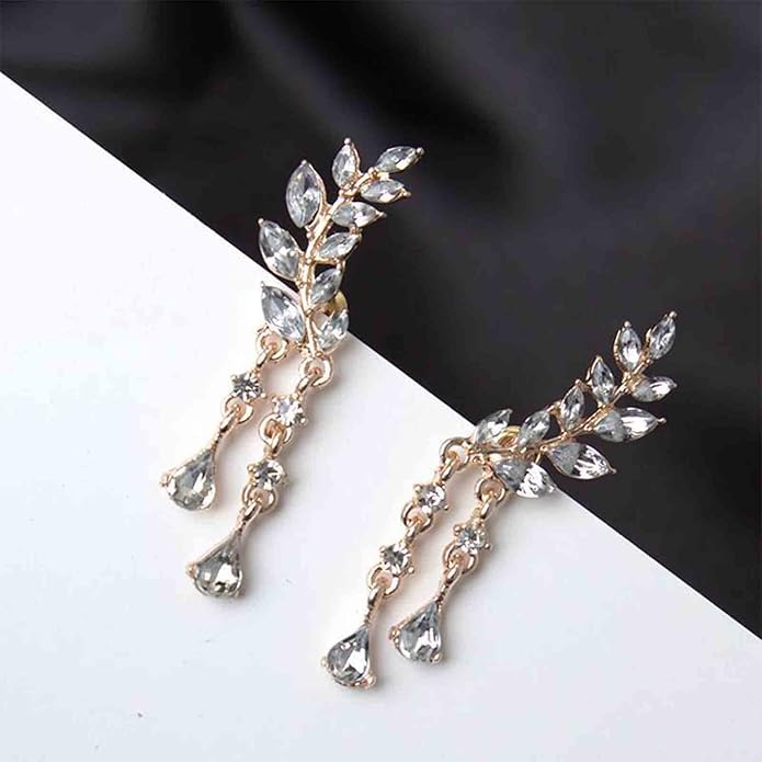 Boho Rhinestone Ear Crawler Earrings Gold