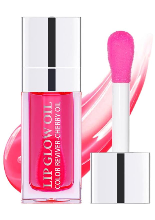 Hydrating Lip Glow Oil, Moisturizing Lip Gloss, Plumping Lip Oil, Non-Sticky Long Lasting Lip Oil Gloss, Transparent Lip Oil Tinted, Reduce lip lines (Cherry)