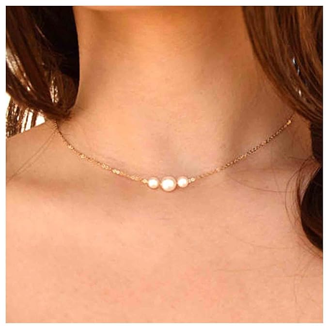 Boho Pearl Choker Necklace Gold Pearl