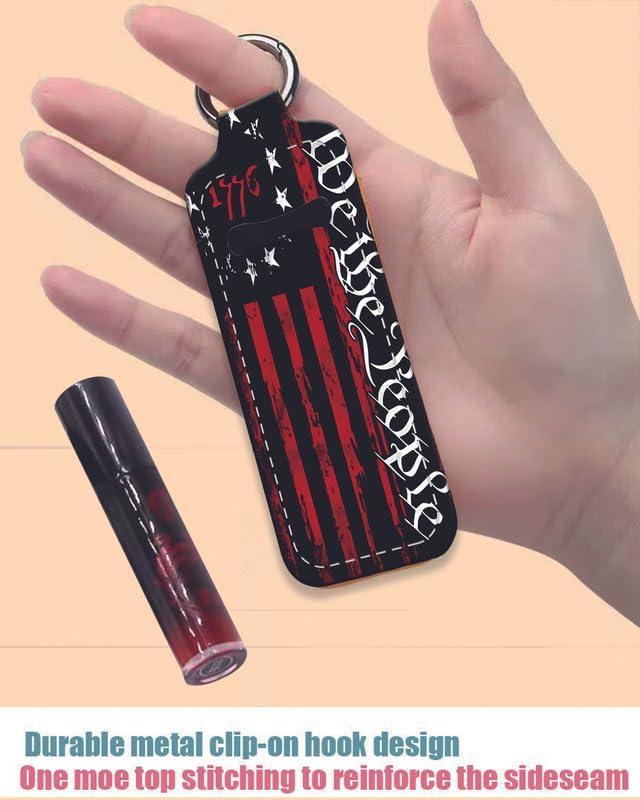 Chapstick Holder Keychain Holder Neoprene Lip Balm Lipstick Lip Gloss Holder Travel Accessory for Girls Women Gift(American Flag 1776)