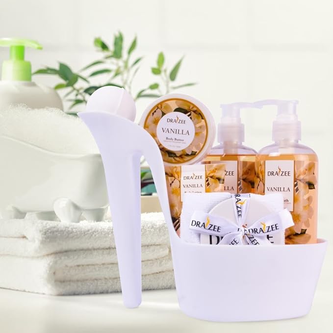 Draizee Mothers Day Gifts for Mom - Spa Gift Baskets for Women - 8 Pcs Luxury Vanilla Scented Heel Shoe Design Bath and Body Spa Set-Self Care Package for Women, Present for Mom, Body Care Set for Her