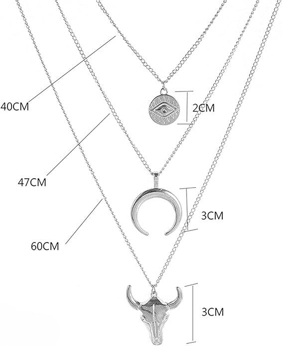 Boho Layered Moon Necklace Silver Compass