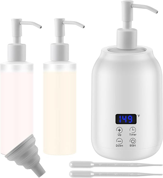 Massage Oil Heater Warmer,with ℃/℉ Switchable Display, Two Oil Dispenser Bottle,Constant Temperature,Body Oils Heater for Spa, Salon and Barber Shops,White