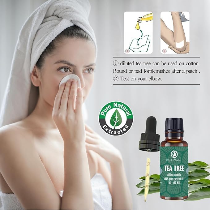 Pure Tea Tree Oil 30ML with ๐๐ซ๐๐๐ฎ๐๐ญ๐๐ ๐๐ฒ๐ ๐๐ซ๐จ๐ฉ๐ฉ๐๐ซ - Therapeutic Grade for Skin, Hair, Face,Toenails | 100% Natural Melaleuca Tea Tree Essential Oil for Face,Piercings, Scalp