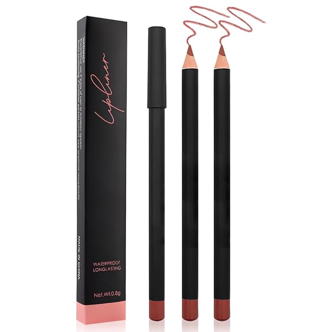 2 Pcs Natural Nude Brown Beige Colors Lip Liner Lipstick Pencils Set for Daily Makeup,Easy to Apply & Remove,Waterproof 312N#