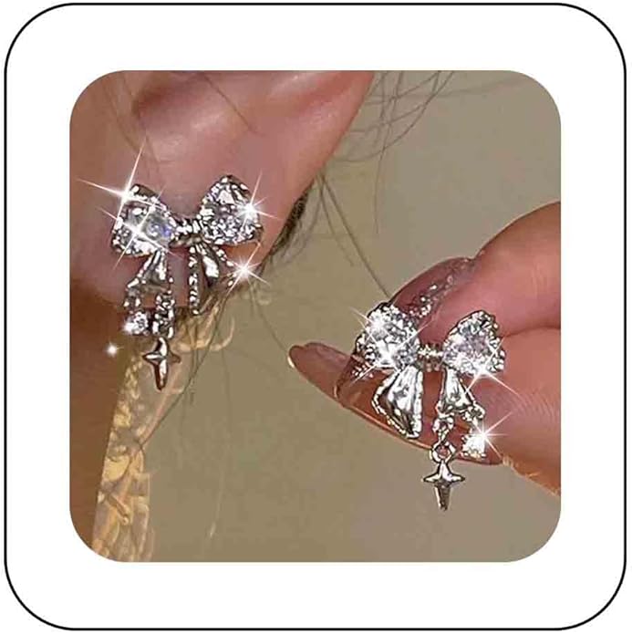 Vintage Crystal Bow Earrings Black Onyx Stud Earrings