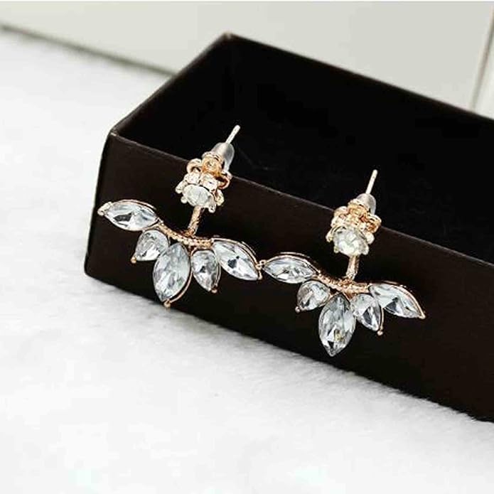 Boho Crystal Lotus Jackets Earrings Gold Crystal Studs