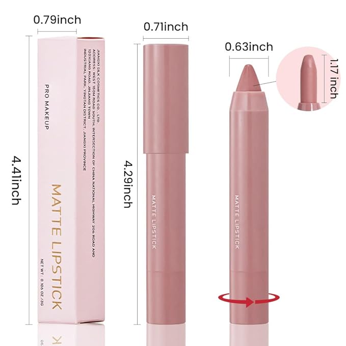 3 Colors Matt Nude Lipstick Lipliner Lip Crayons Pack Set,Velvet Moisture Smooth Matte Lipstick Pencils,Waterproof&Waterlasting,#01#03#07