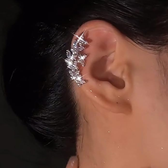 Vintage Crystal Pearl Ear Cuff Earrings