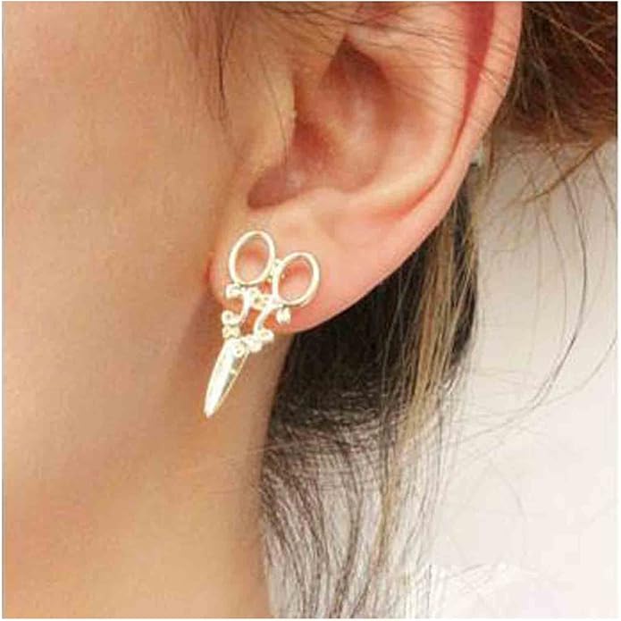 Punk Scissors Stud Earrings Gold Barber