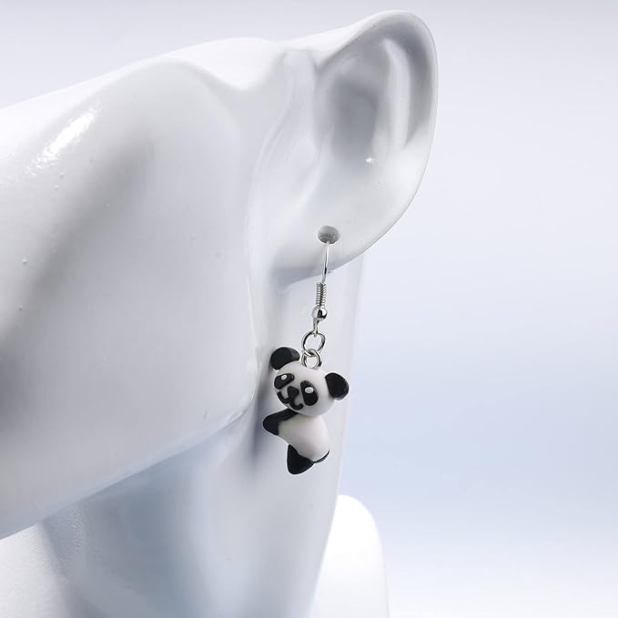 Soft Pottery Panda Earrings Cute Panda Bear Drop