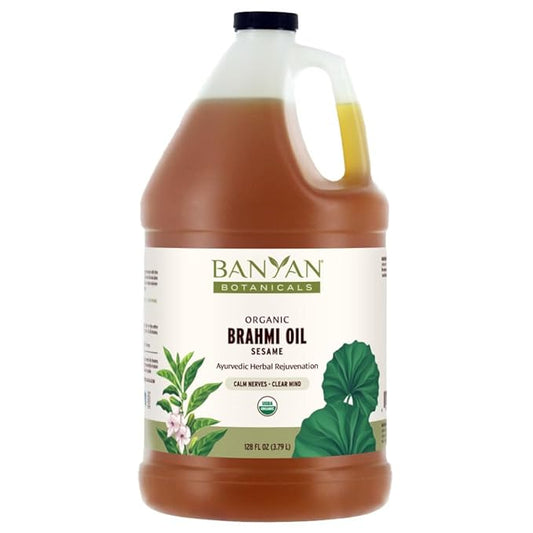Banyan Botanicals Brahmi Oil with Sesame – Organic Ayurvedic Massage Oil with Gotu Kola & Bacopa – Calming Massage Oil for Focus & Relaxation – 128 oz – Non GMO Sustainably Sourced Abhyanga Oil