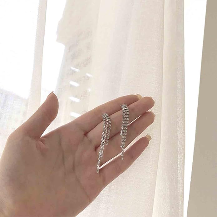 Boho Rhinestone Tassel Earrings Long Fringe Drop Dangle