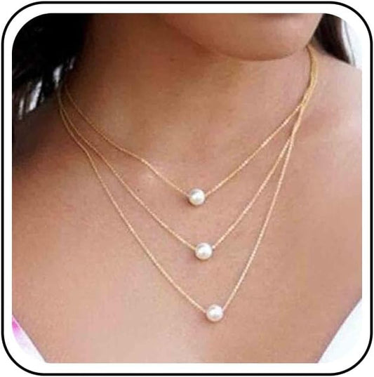 Boho Layered Pearl Necklace Choker Gold