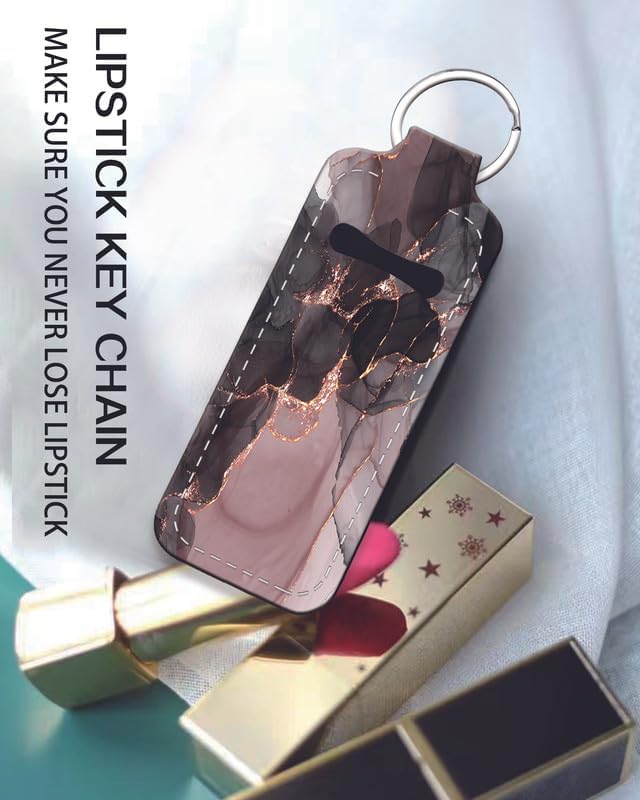 Chapstick Holder Keychain Holder Neoprene Lip Balm Lipstick Lip Gloss Holder Travel Accessory for Girls Women Gift(Black Pink Marble)