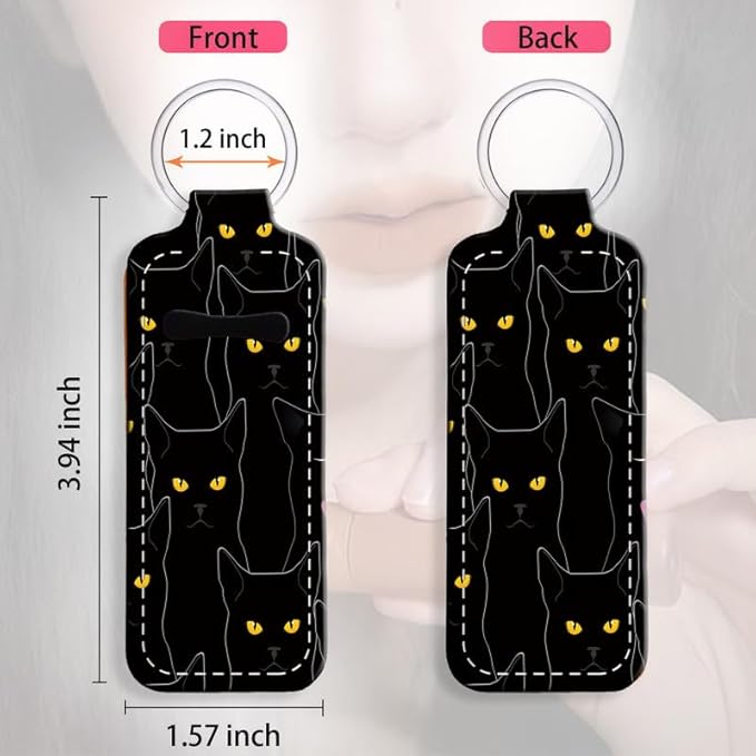 Chapstick Holder Keychain Holder Neoprene Lip Balm Lipstick Lip Gloss Holder Travel Accessory for Girls Women Gift(Cute Cats)
