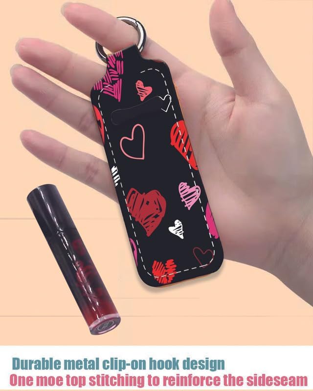 Chapstick Holder Keychain Holder Neoprene Lip Balm Lipstick Lip Gloss Holder Travel Accessory for Girls Women Gift(Red Heart)