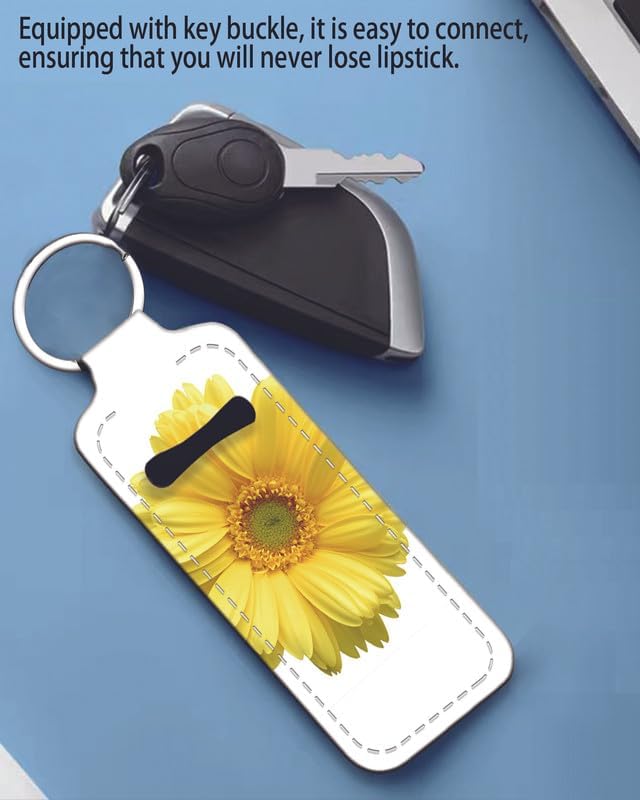 Chapstick Holder Keychain Holder Neoprene Lip Balm Lipstick Lip Gloss Holder Travel Accessory for Girls Women Gift(Yellow Daisy)