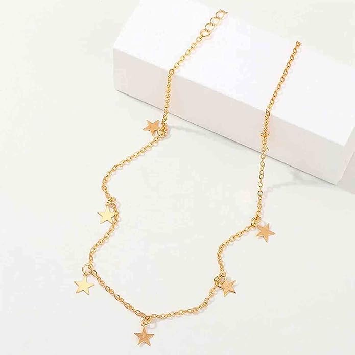 Boho Star Choker Necklace Gold Star Dangle Necklace