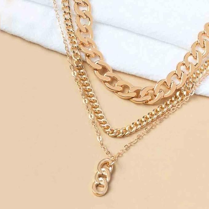 Punk Layered Necklace Choker Gold Cable