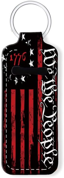 Chapstick Holder Keychain Holder Neoprene Lip Balm Lipstick Lip Gloss Holder Travel Accessory for Girls Women Gift(American Flag 1776)