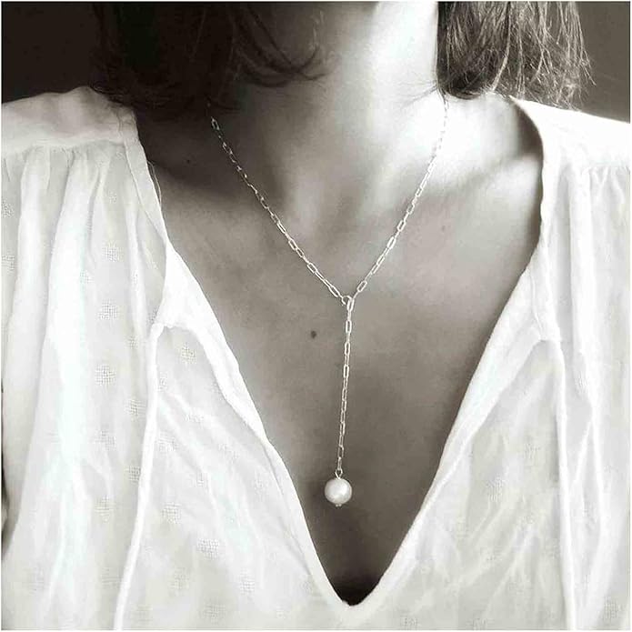 Boho Long Pearl Necklace Gold Lariat