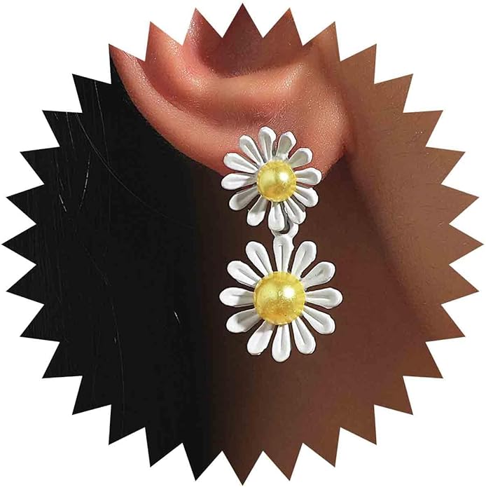 Vintage Resin Daisy Flower Earrings White