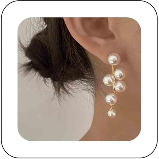 Boho Pearl Drop Earrings Long Pearl Tassel Earrings