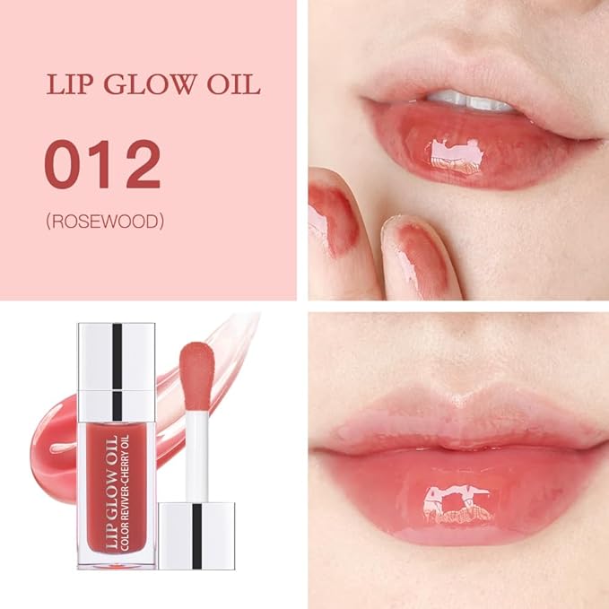 Hydrating Lip Oil for Women, Glossy Lip Color, Transparent Lip Gloss for Nourishing Lip and Make Lip Full, Moisturizing Liquid Tinted Lip Balm for Lip Care, 0.2oz (Light Rose #012)