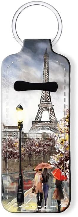 Chapstick Holder Keychain Holder Neoprene Lip Balm Lipstick Lip Gloss Holder Travel Accessory for Girls Women Gift(Oil painting Paris)